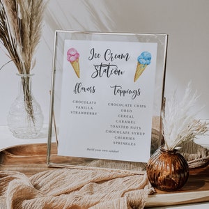 Ice Cream Station Sign | Baby Shower | Sundae Menu | Ice Cream Parlour | Printable Sign 5x7 & 8x10 I02