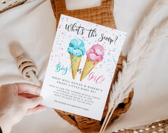 Was ist die Kugel Gender Reveal Einladung | Eis Party Einladen | Bearbeitbar | Sommer Gender Reveal | Sofortdownload I04