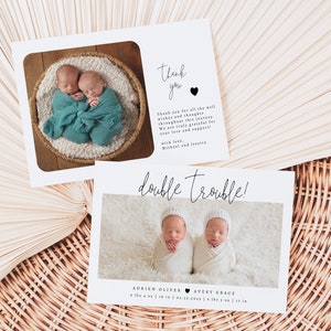 Faire-part de naissance de JUMEAUX | Annonce de nouveaux bébés | Photo de nouveau-né | Double problème | Téléchargement instantané | Templett