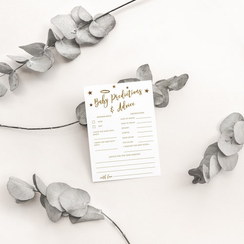 Instant Download Heaven Sent Theme Baby Predictions and Advice Card | Printable | Angel | Gold Halo | Template | Baby Shower Activity