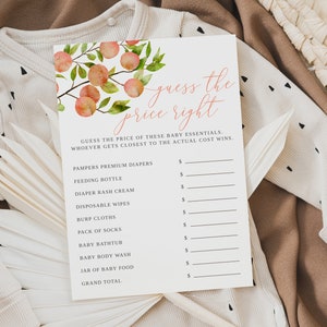 Spel Peach The Price Is Right | Babyshowerspel | Babyshower voor meisjes | Zomer babyshower | Afdrukbare kaart P11