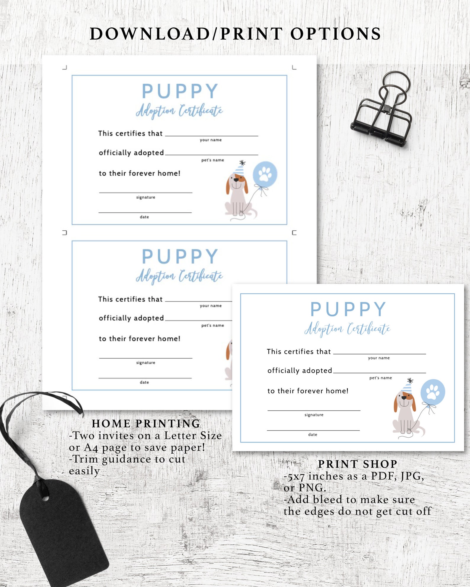 Adoption Center Sign & Certificate | Puppy Adoption Party | Adopt a Pet ...