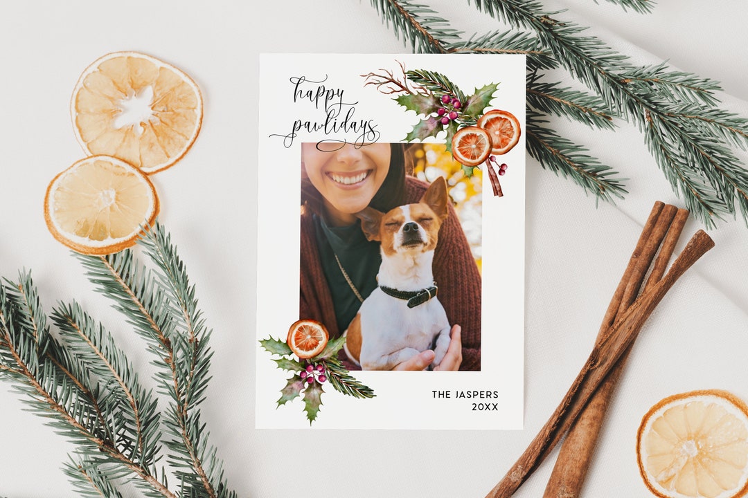 Dog Photo Christmas Card | Happy Pawlidays | Holiday Pet Photo Card ...