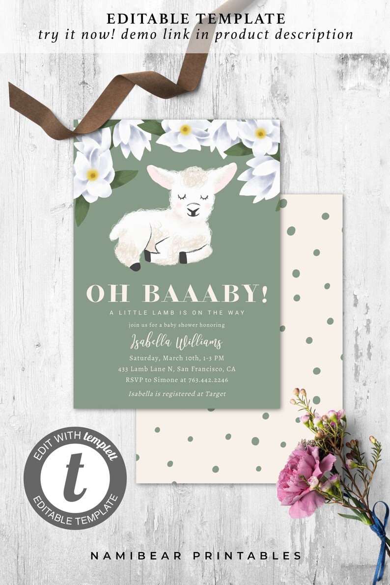 Lamb Baby Shower Invitation Oh BAAABY Baby Sheep Floral Etsy