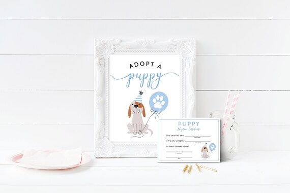 Adoption Center Sign & Certificate | Puppy Adoption Party | Adopt a Pet | Dog Theme Boy Birthday Party | Instant Download | Party Decor D09