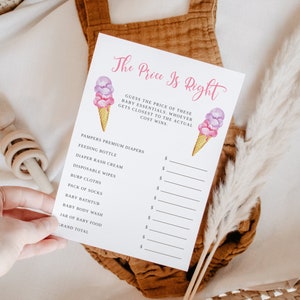 Jogo Pink Ice Cream The Price Is Right | Download instantâneo | Verão | Para impressão | Cartão de modelo | Jogo de chá de bebê para meninas I02