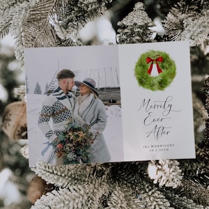 Annuncio di matrimonio di Natale / Biglietto di Natale per sposi novelli / Biglietto di auguri / E vissero tutti felici e contenti / Modello modificabile