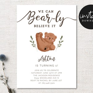 Printable Bear Theme Birthday Party Invitation | Instant Download ...