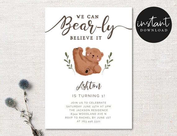 Printable Bear Theme Birthday Party Invitation Instant | Etsy