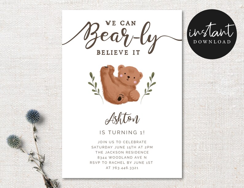 Printable Bear Theme Birthday Party Invitation Instant - Etsy