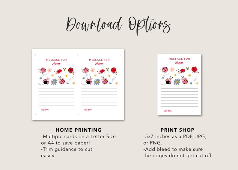 Lady Bug Note Ladybug Time Capsule & Note Card Template | Girl Birthday Party | Cute ...