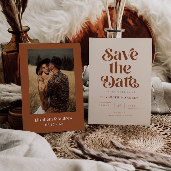 Retro Save The Date Card | Boho Save The Date | Save Our Date Template | Instant Download | Wedding Printables
