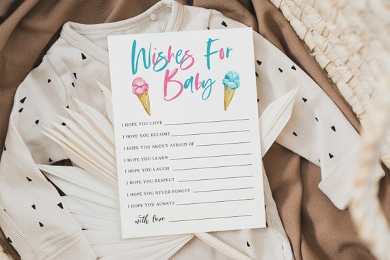 Ice Cream Wishes for Baby | Gender Reveal Party | Summer | Game | What's the Scoop | Printable | Editable Template Card I04