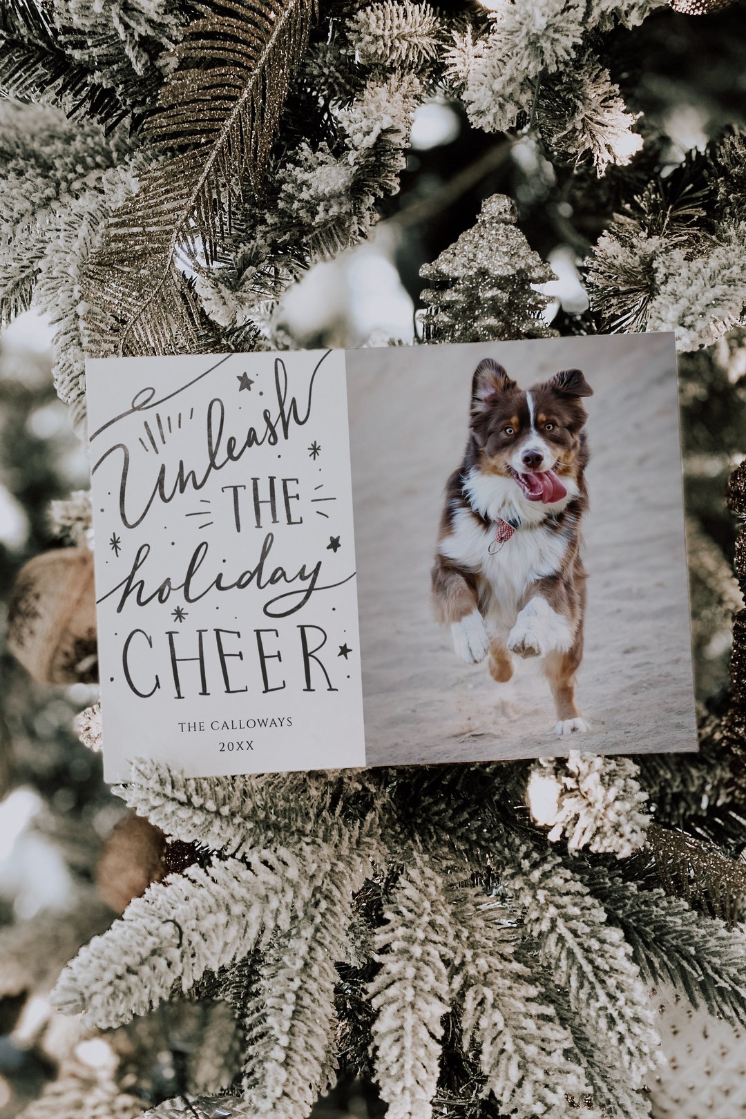 Dog Photo Christmas Card Unleash the Holiday Cheer Editable Template