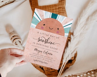 Invitation de douche ensoleillée | Invitation baby shower du soleil | Petit soleil | Modèle modifiable