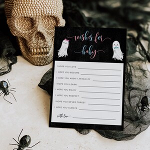 Tarjeta de juego con deseos de Halloween para bebés / Fiesta de revelación de género / Boo-y or Ghoul / Fiesta de fantasmas / Tarjeta imprimible H02