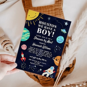 Babyparty-Einladung per Post | Galaxy Babyparty einladen | Weltraum Dusche | Bearbeitbare Vorlage S04