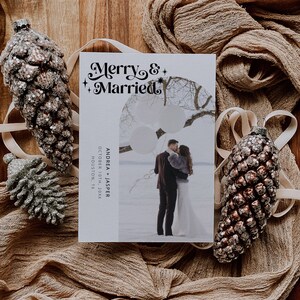 Merry & Married Weihnachtskarte | Brautpaar Weihnachtskarte | Weihnachtskarte | Weihnachtsfotokarte | Bearbeitbare Vorlage