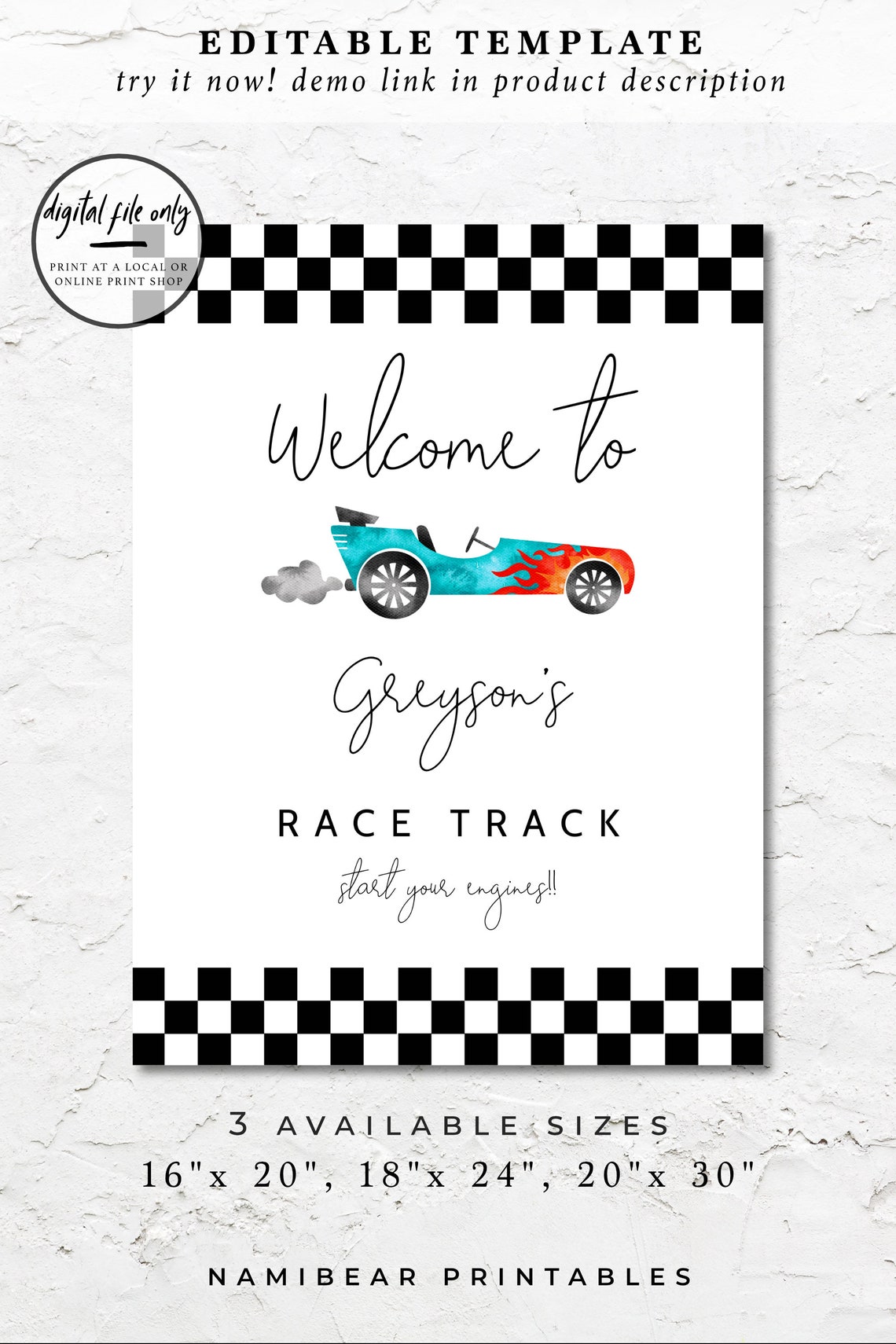 Race Car Boy Birthday Party Sign Vintage Car Etsy