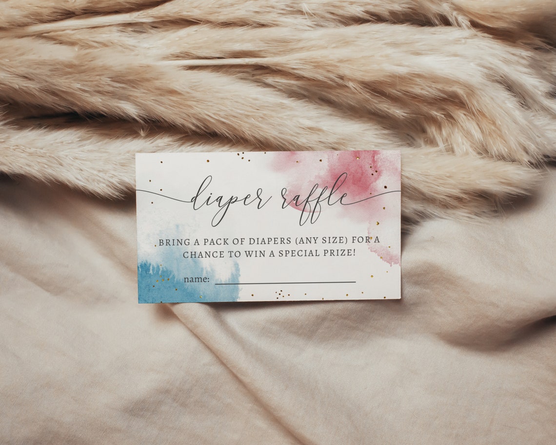 Gender Reveal Diaper Raffle Ticket Watercolor Splash Pink | Etsy