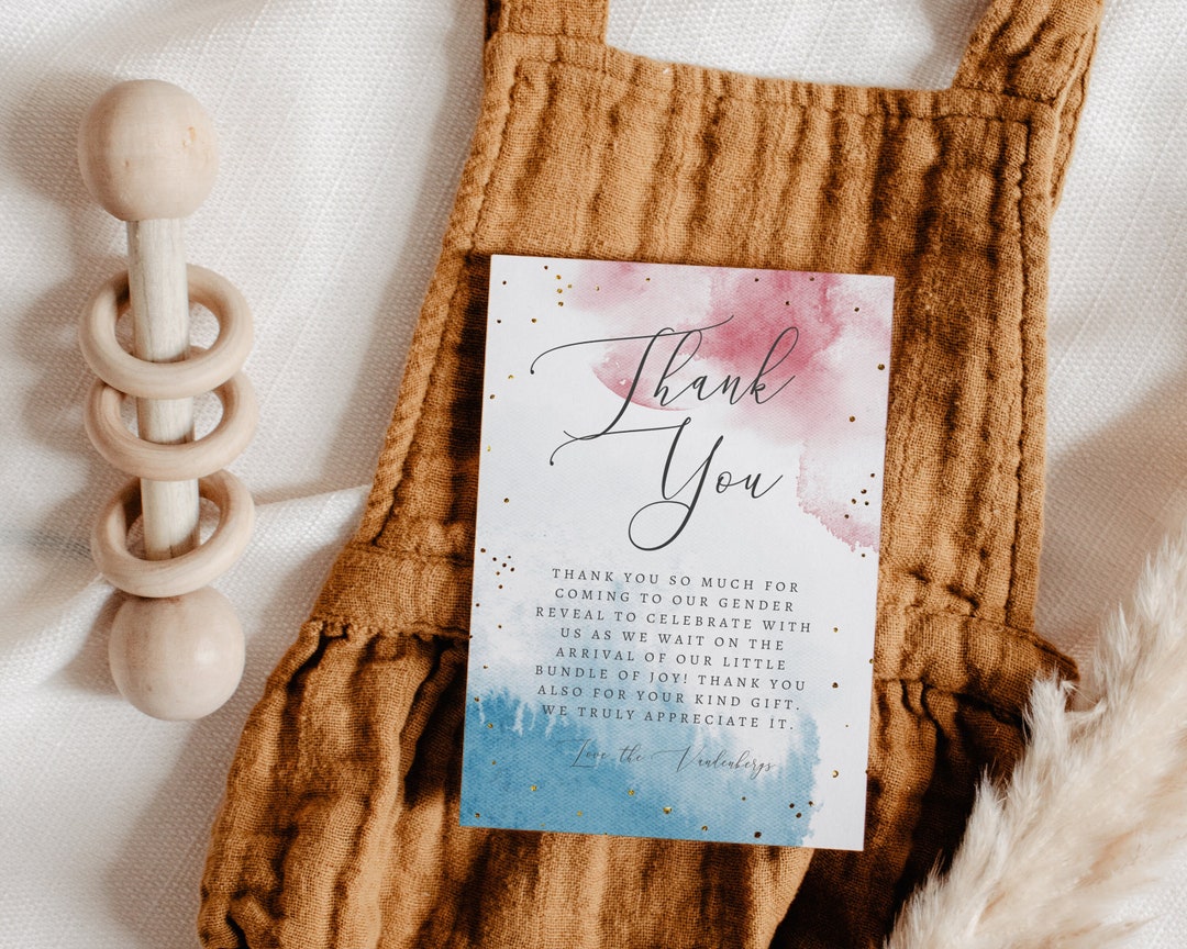 Gender Reveal Party Thank You Card Editable Template Instant Download