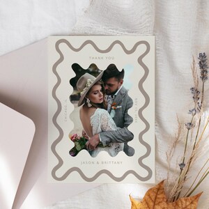 de remerciement pour mariage au trait ondulé dessiné à la main | Merci | Imprimable Merci | Merci carte photo | Cadre original