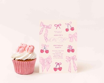 Cherry Birthday Party Invitation | Cherry First Birthday Invite | Girl Birthday Party | 1st Birthday | Editable Template