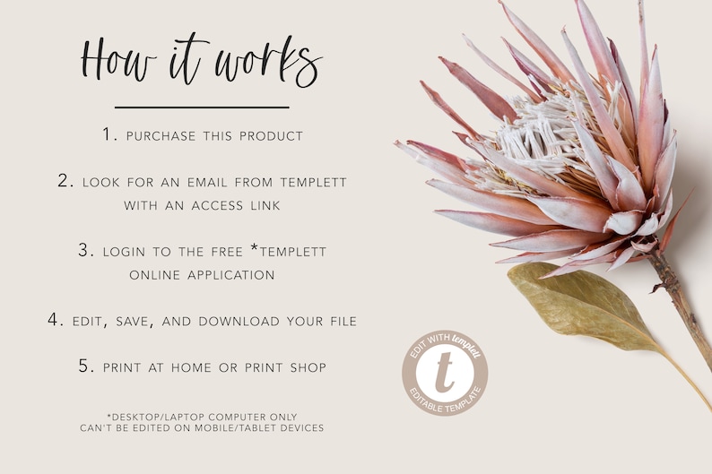 Pode incluir: Como funciona: Compre este produto, procure um e-mail do Templett com um link de acesso, fa&ccedil;a login na aplica&ccedil;&atilde;o online gratuita do Templett, edite, salve e fa&ccedil;a o download do seu ficheiro, imprima em casa ou numa loja de impress&atilde;o. *Apenas computador de secret&aacute;ria/port&aacute;til. N&atilde;o pode ser editado em dispositivos m&oacute;veis/tablets.
