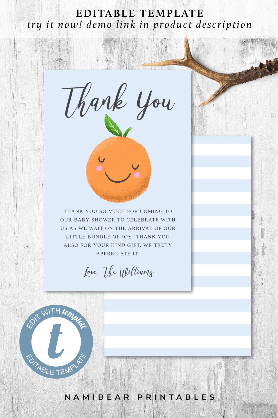 Printable Little Cutie Theme Baby Shower Thank You Card Etsy