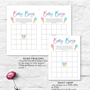 Ice Cream Gender Reveal Party Bingo Game | What's the Scoop | Boy or ...