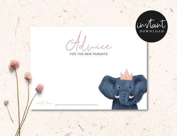 Safari Girl Baby Shower Advice Card Printable Jungle | Etsy