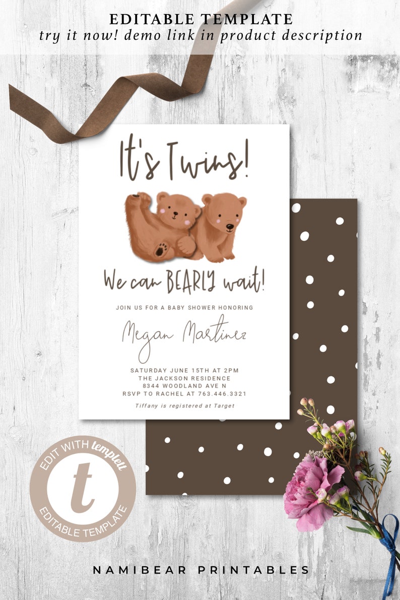Printable Twins Baby Shower Instant Download Template | Etsy