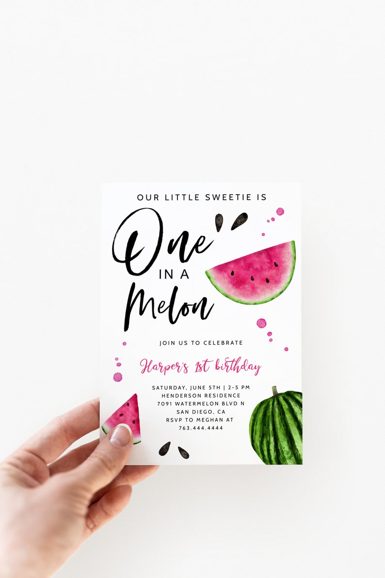 Printable One in a Melon Birthday Party Invitation Editable - Etsy