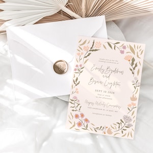 Floral Wedding Invitation | Pastel Wildflowers Wedding Invite | Spring Wedding | Editable Template