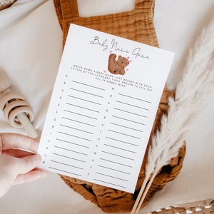 Jeu de Prénoms De Bébé Oursons Roses | Téléchargement instantané | Bois | Modèle de carte imprimable | Jeu de baby shower pour filles B13