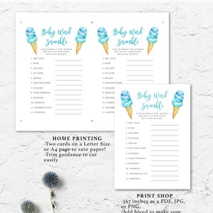 Blue Ice Cream Baby Word Scramble | Boy Baby Shower Game | Instant ...