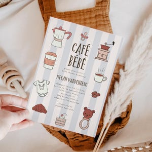 Invitation de fête de naissance de bébé de <br> Profitez-en ! Invitation au café | Baby shower garçon | Téléchargement instantané | Modèle de carte modifiable