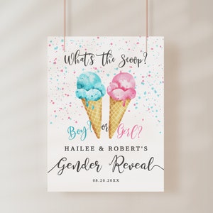 Ice Cream Gender Reveal Party Welcome Sign | Instant Download | What's The Scoop | Editable Template | Digital File 16X20, 18X24, 20X30 I04