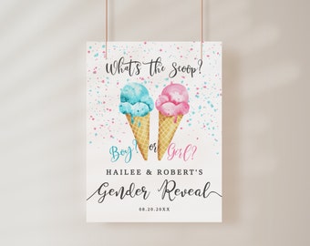 Ice Cream Gender Reveal Party Welcome Sign | Instant Download | What's The Scoop | Editable Template | Digital File 16X20, 18X24, 20X30 I04