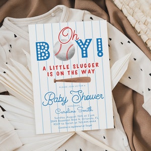 Baseball Baby Shower Invitation | Boy Baby Shower | Sports Baby Shower | Little Slugger Invite | Editable Template BB01