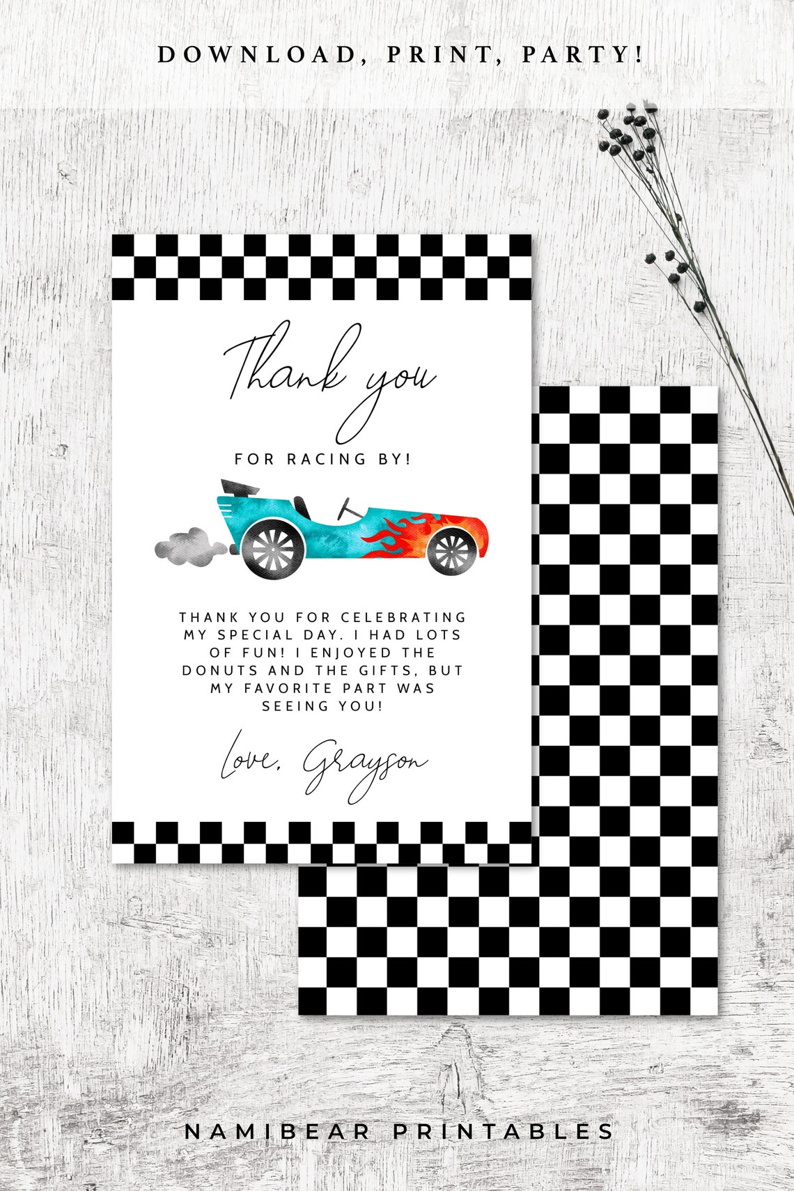 Printable Race Car Theme Boy's Birthday Party Thank You - Etsy