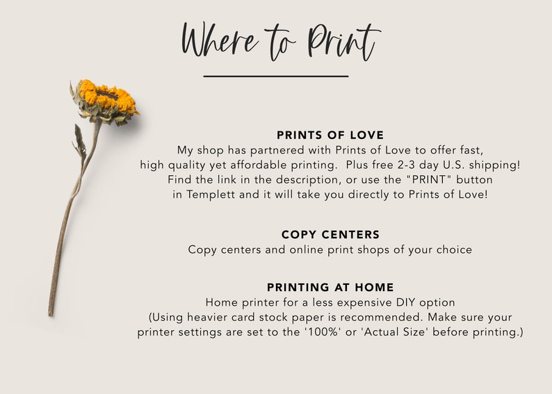May include: A graphic with the text "Where to Print" and information about printing options, including Prints of Love, copy centers, and printing at home.