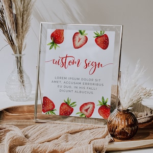 Strawberry Custom Sign | Summer Baby Shower | Girl Birthday Party | Instant Download | Editable Template 5x7 & 8x10 Signs S06 S07
