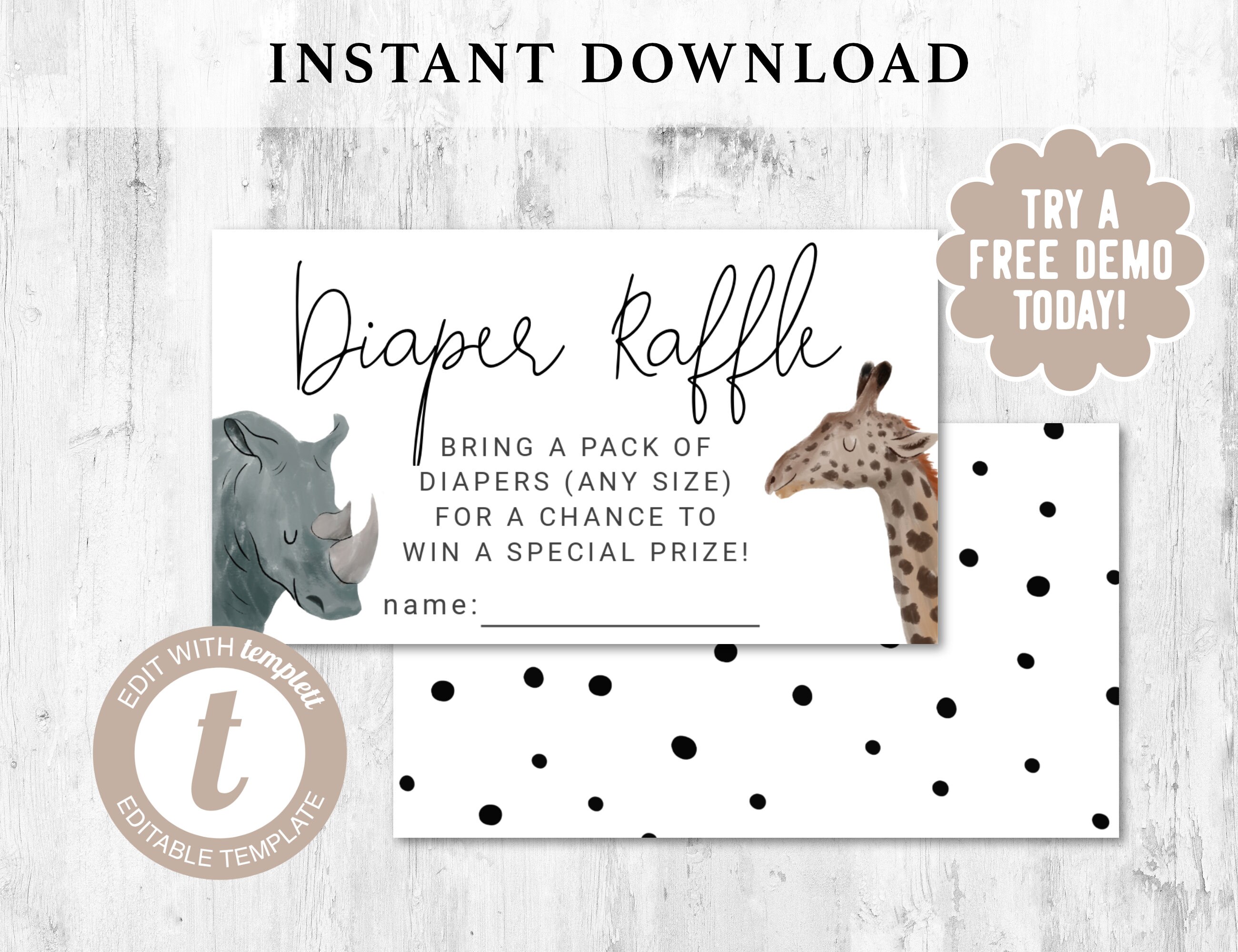 Printable Safari Theme Baby Shower Diaper Raffle Ticket | Etsy