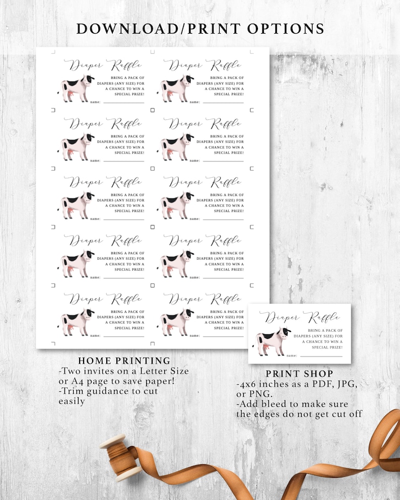 Dancing Cow Raffle Cow Diaper Raffle Ticket | Farm Baby Shower | Instant Download ...
