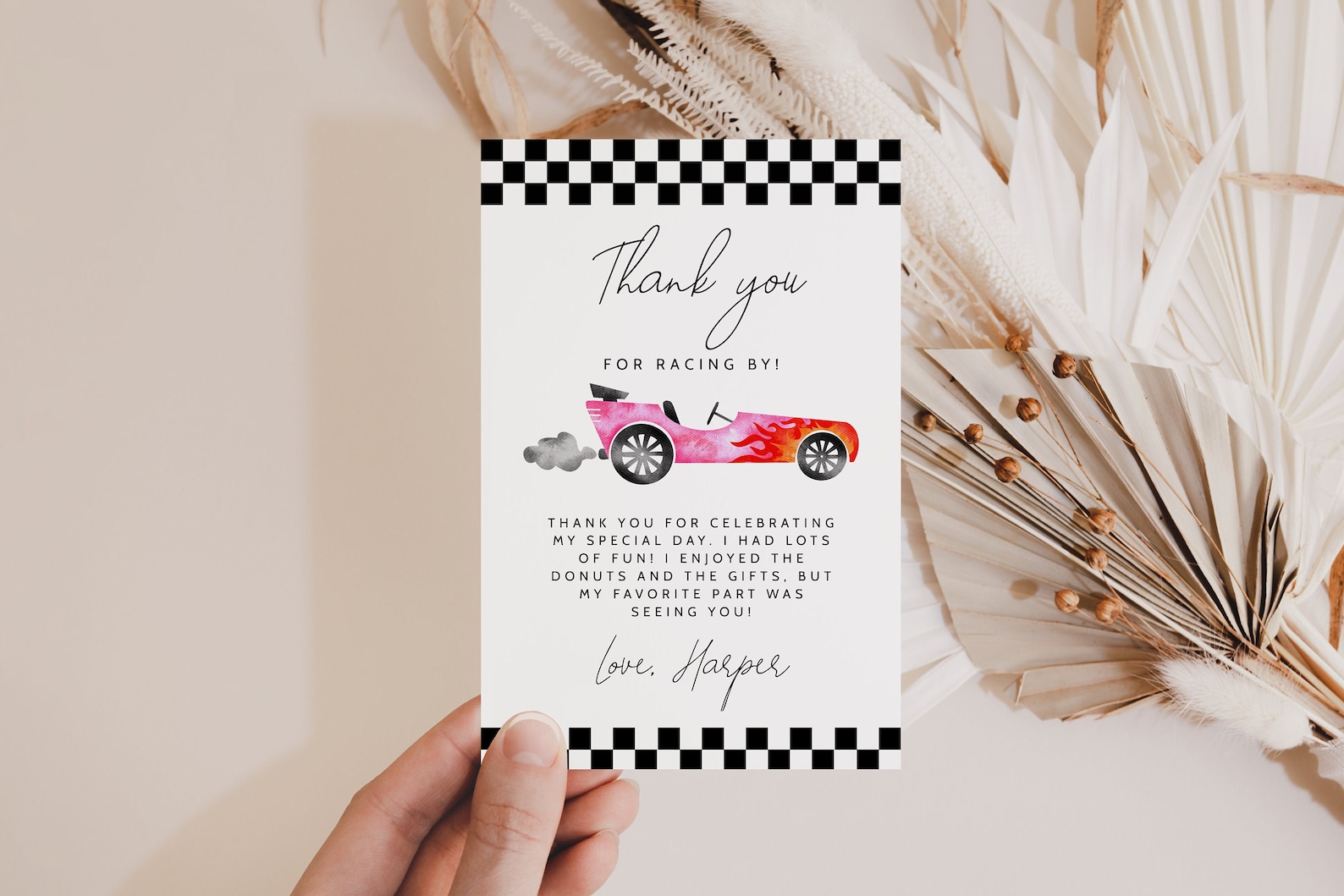 Printable Race Car Theme Girl's Birthday Party Thank You - Etsy