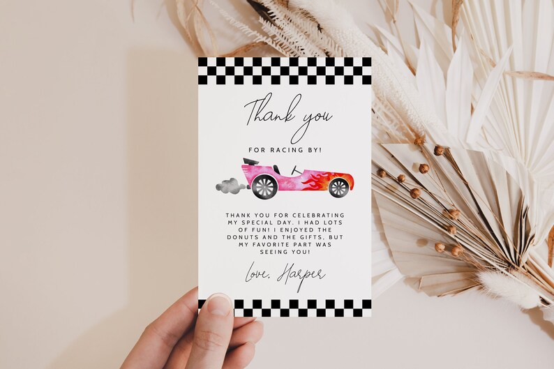 Printable Race Car Theme Girl's Birthday Party Thank You - Etsy