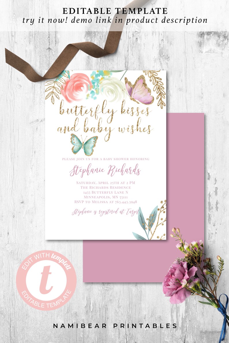 Butterfly Theme Baby Shower Invitation Butterfly Kisses and Etsy