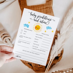 Sunshine Baby Predictions and Advice Card | Sun Baby Shower | Editable Template | Instant Download | Baby Shower Game S09