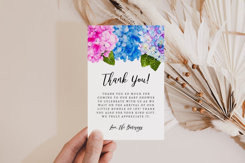 Hydrangea Thank You Card | Floral Baby Shower | Gender Neutral ...